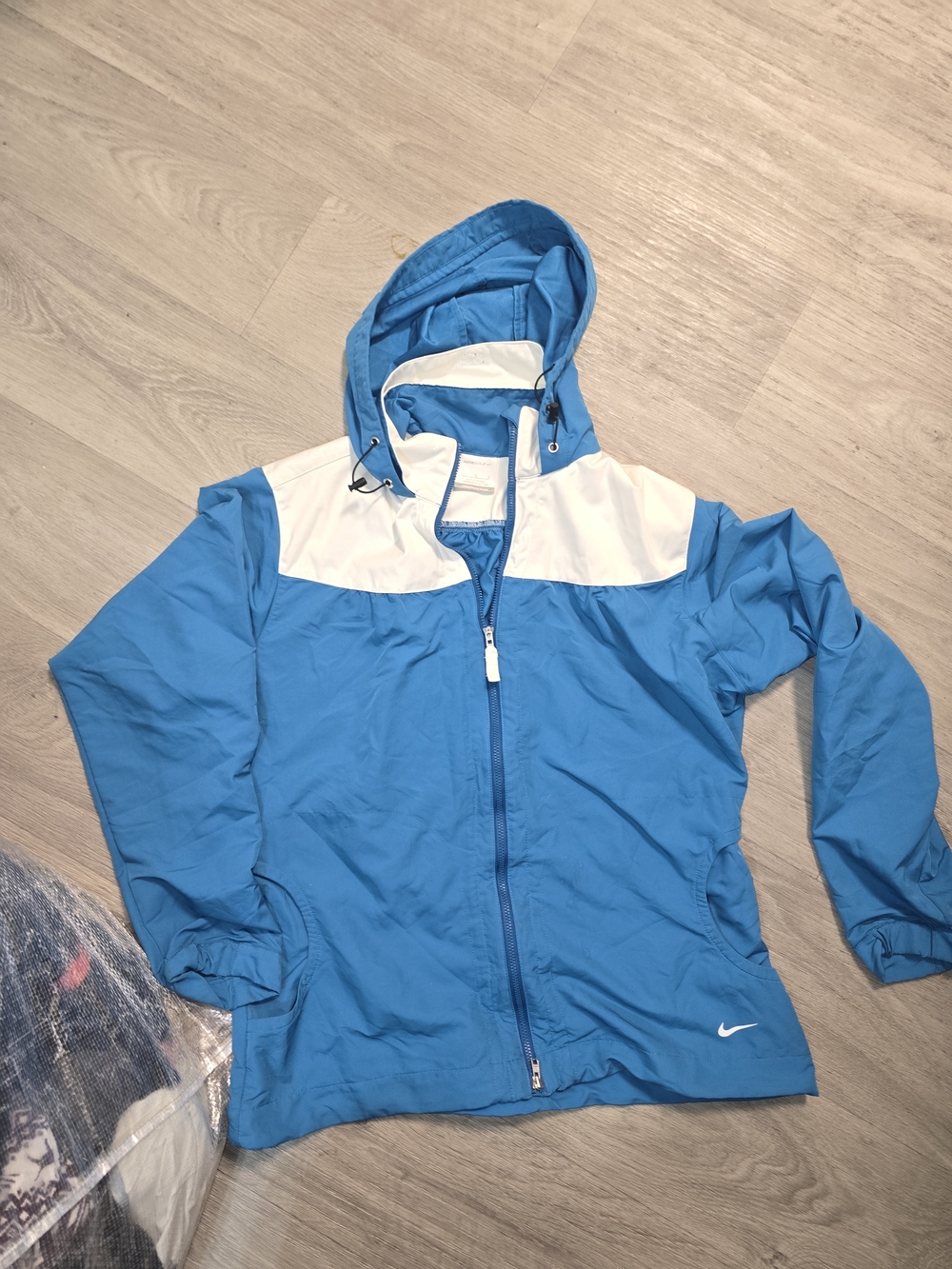 Nike Blue and White Hooded Windbreaker Jacket with Zip